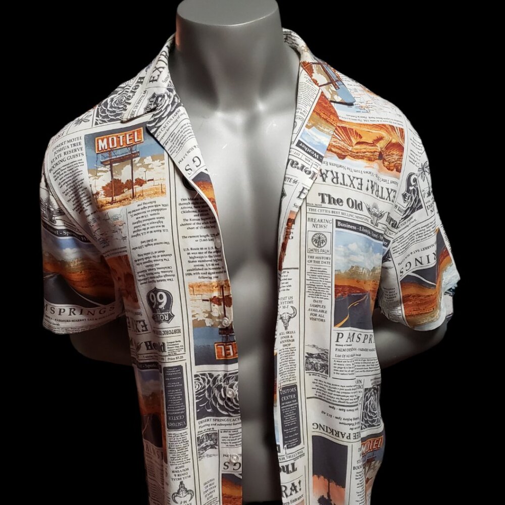 "No Boundaries" Retro, Newspaper, Route 66, Vintage Size L (42-44), Like New